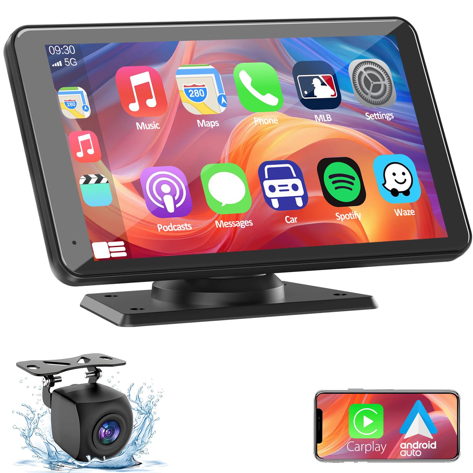 Portable Wireless Carplay Screen For Car, 7 Inch Double Din Car Stereo For Apple Carplay & Android Auto, Multimedia Player With